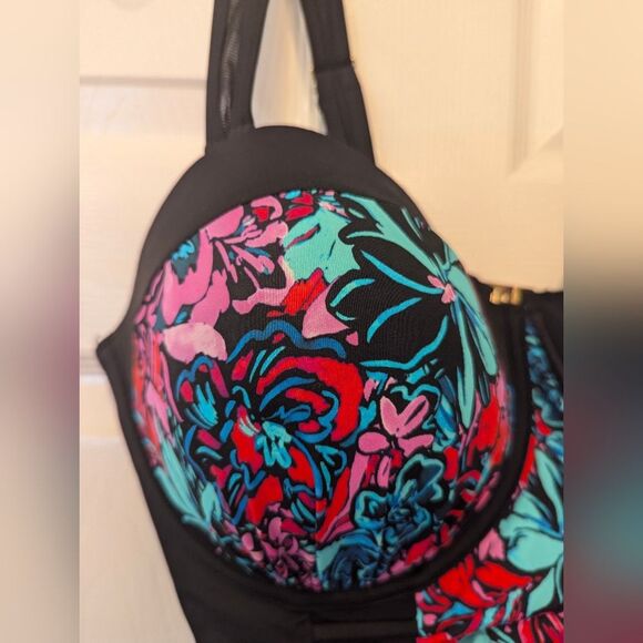 NWT Swimsuits For All Plus Sz 20 Ruched Underwire One Piece black flora Swimsuit - Picture 12 of 13